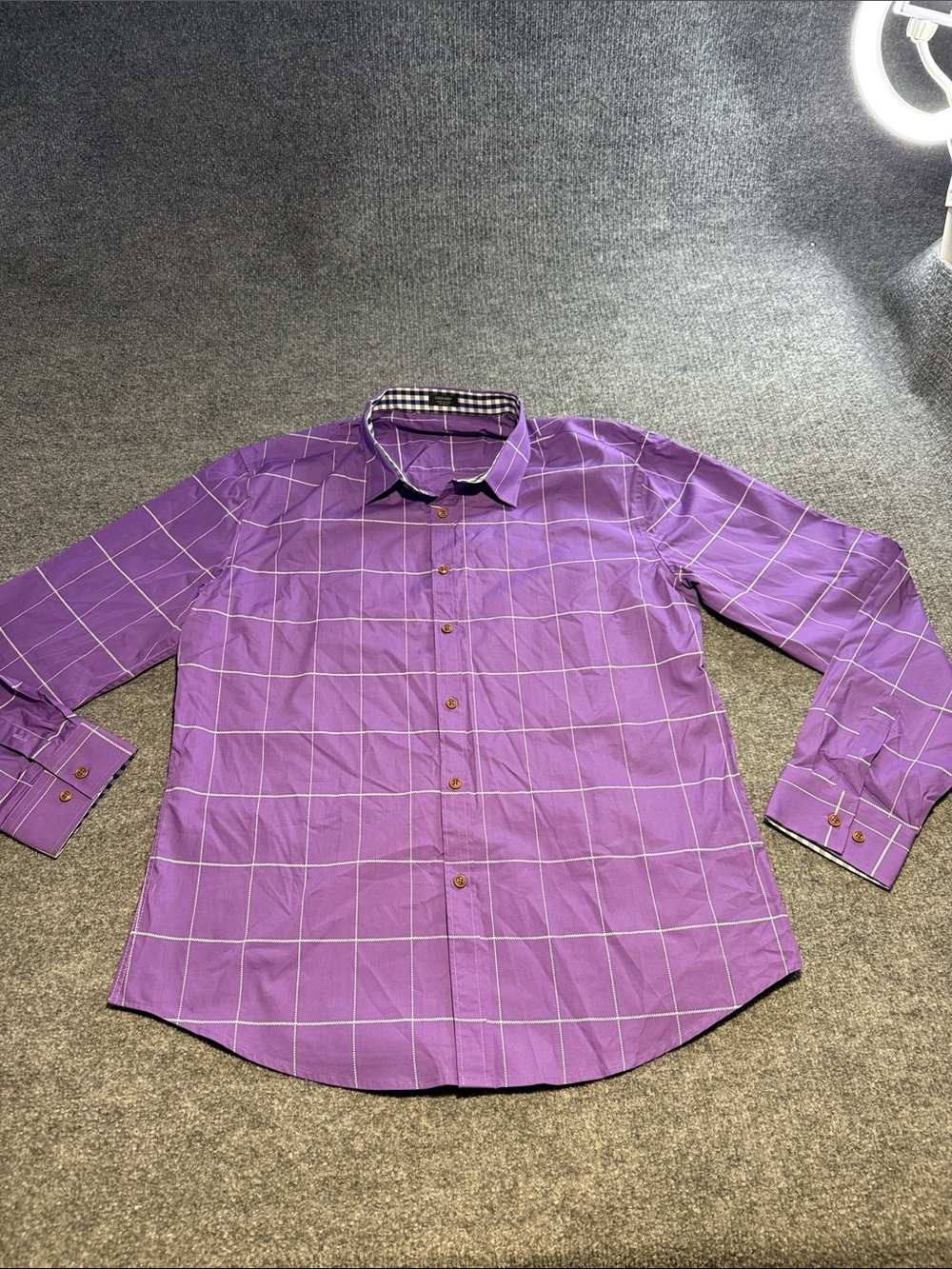 Men's Purple Windowpane Dress Shirt with Contrast Collar